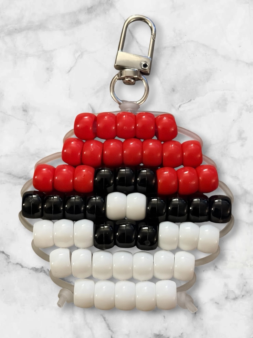 Beaded Poké Ball Keychain Charm - Red Black White